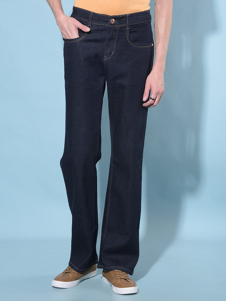 Navy Blue Loose Stretchable Jeans-Men Jeans-Crimsoune Club