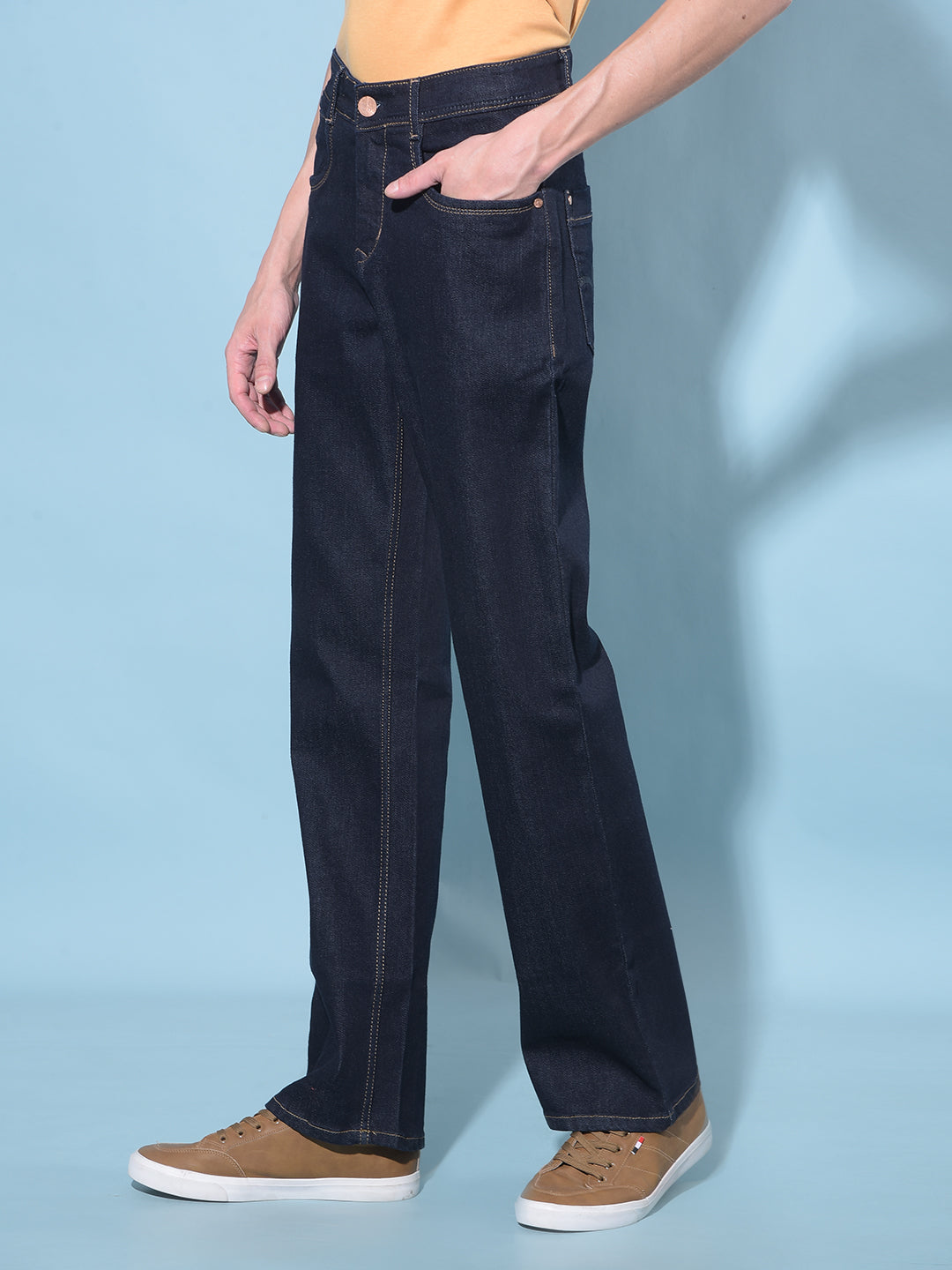 Navy Blue Loose Stretchable Jeans-Men Jeans-Crimsoune Club