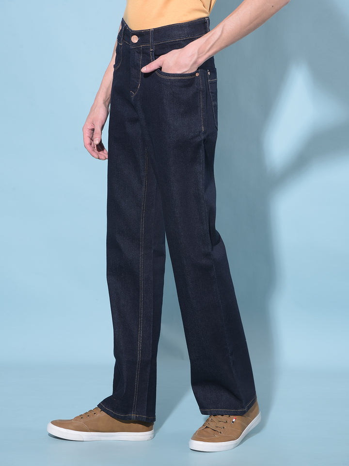 Navy Blue Loose Stretchable Jeans-Men Jeans-Crimsoune Club