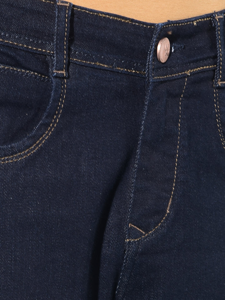 Navy Blue Loose Stretchable Jeans-Men Jeans-Crimsoune Club
