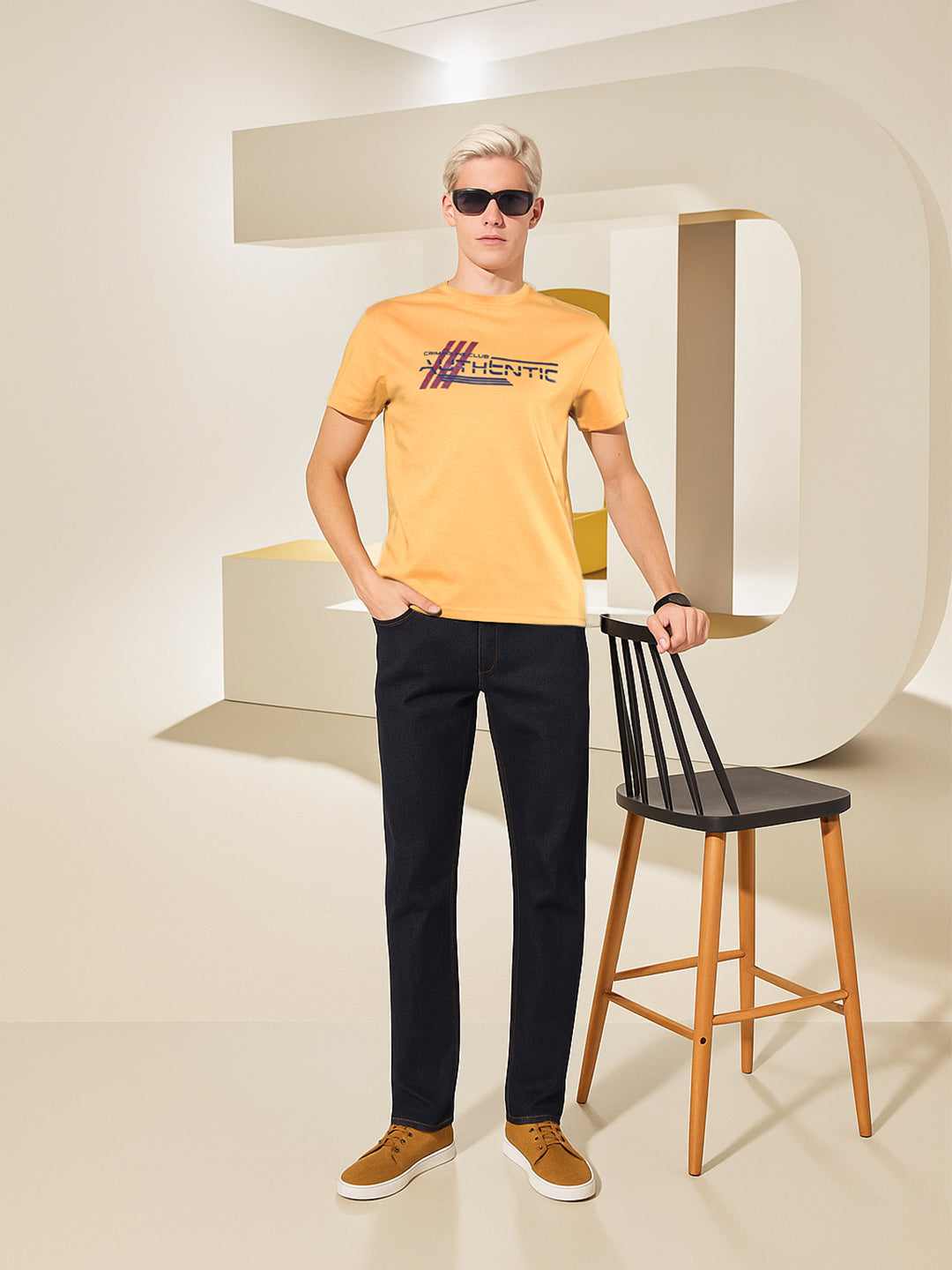 Navy Blue Loose Stretchable Jeans-Men Jeans-Crimsoune Club