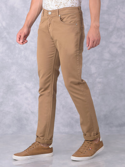 Khaki Stretchable Cotton Jeans-Men Jeans-Crimsoune Club