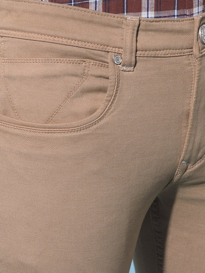 Khaki Stretchable Cotton Jeans-Men Jeans-Crimsoune Club