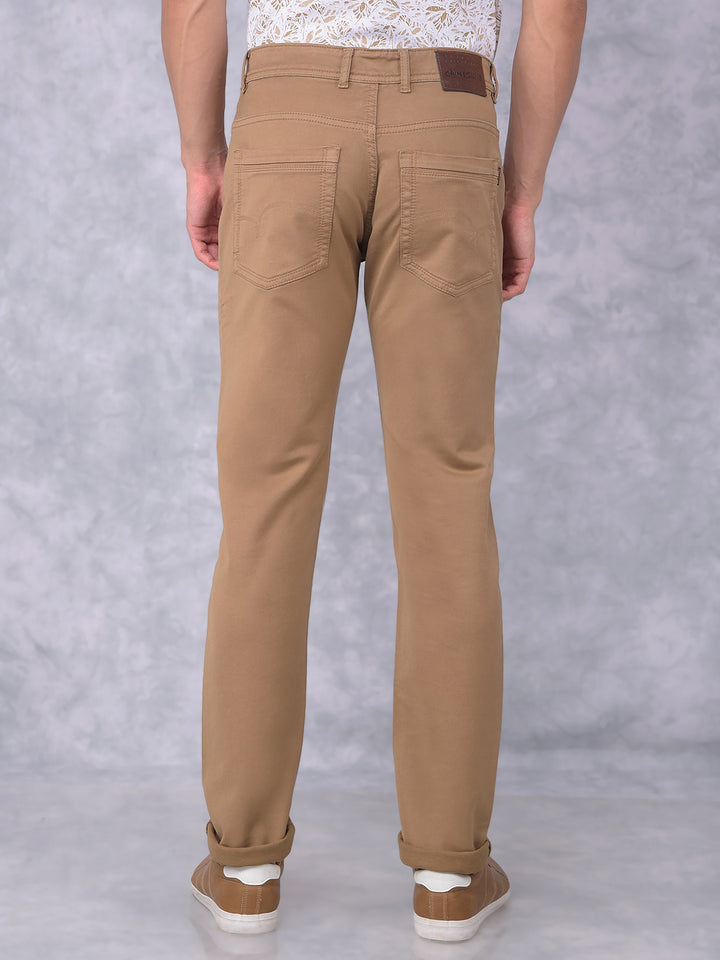 Khaki Stretchable Cotton Jeans-Men Jeans-Crimsoune Club