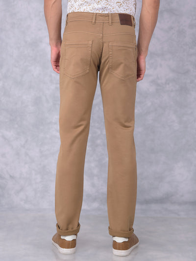 Khaki Stretchable Cotton Jeans-Men Jeans-Crimsoune Club