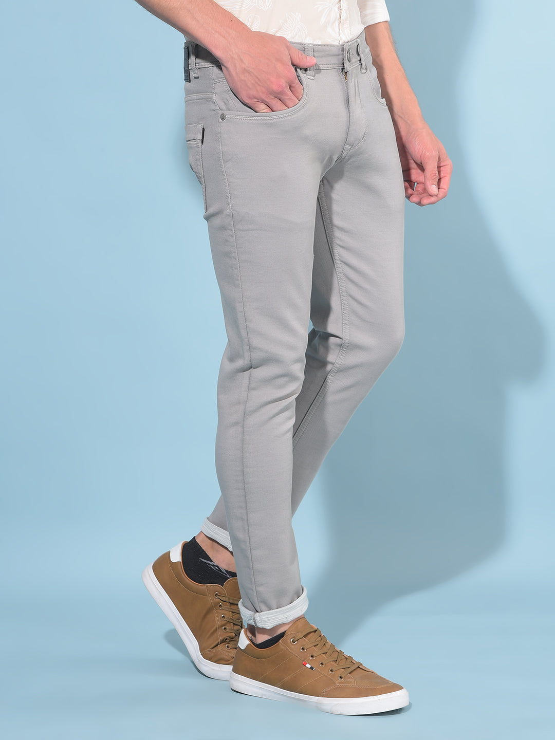 Grey Cotton Jeans-Men Jeans-Crimsoune Club