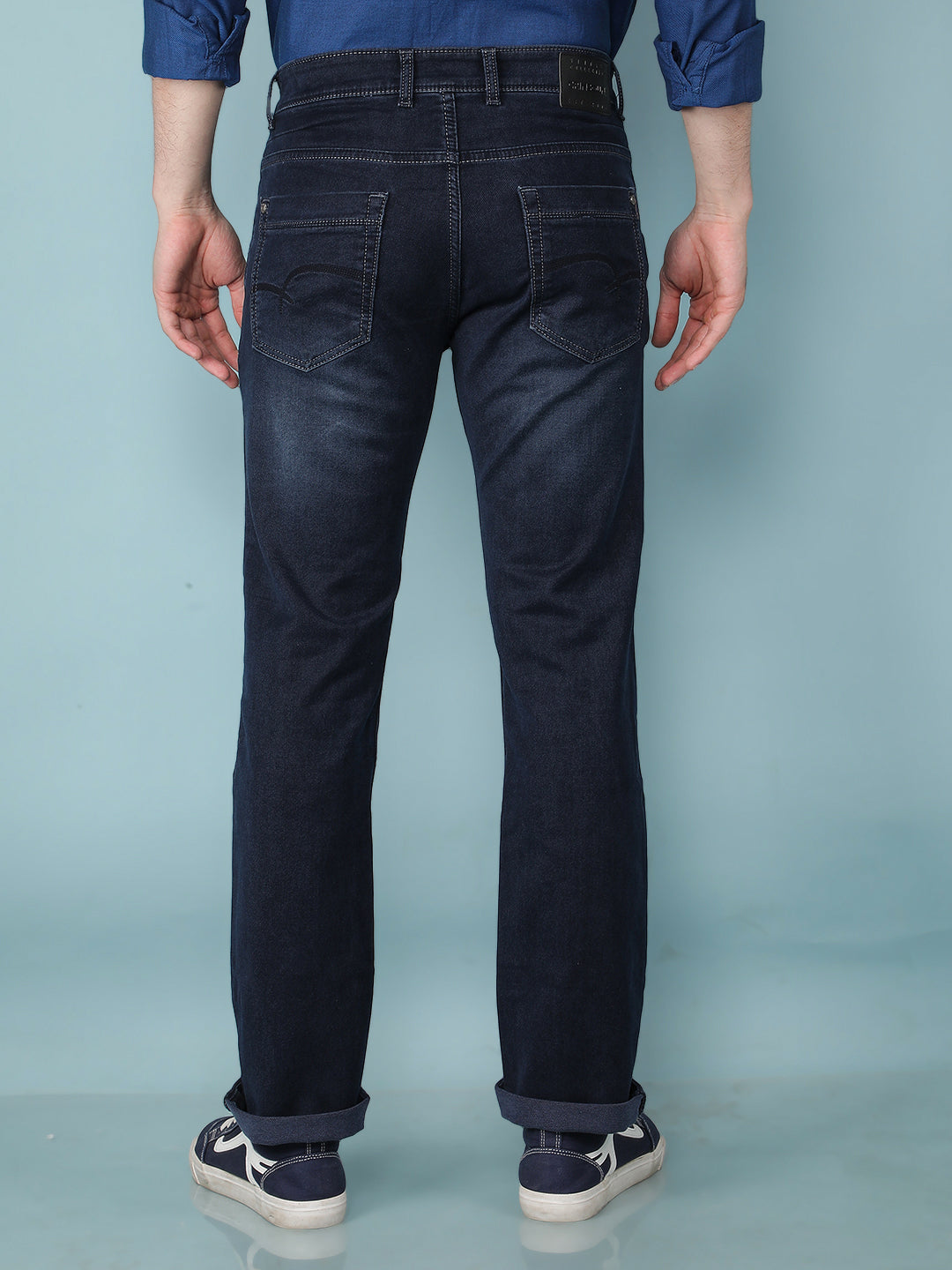 Navy Blue Straight Jeans-Men Jeans-Crimsoune Club