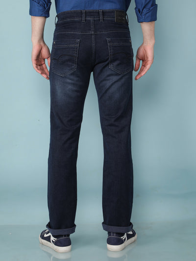 Navy Blue Straight Jeans-Men Jeans-Crimsoune Club