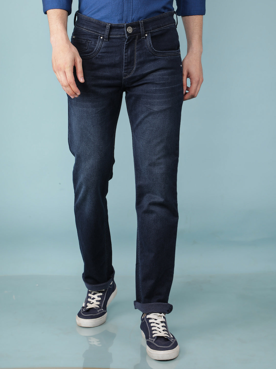 Navy Blue Straight Jeans-Men Jeans-Crimsoune Club