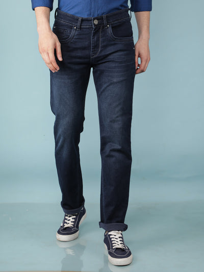 Navy Blue Straight Jeans-Men Jeans-Crimsoune Club