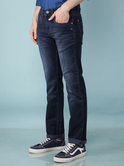 Navy Blue Straight Jeans-Men Jeans-Crimsoune Club