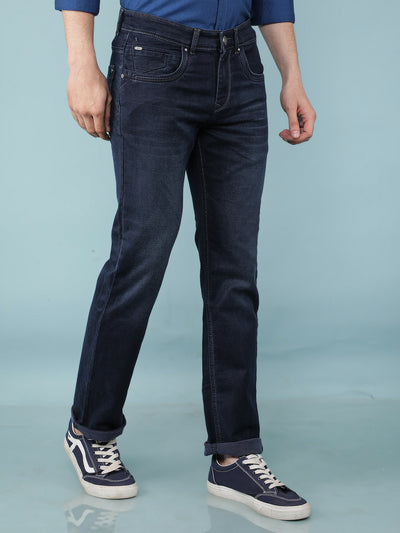 Navy Blue Straight Jeans-Men Jeans-Crimsoune Club