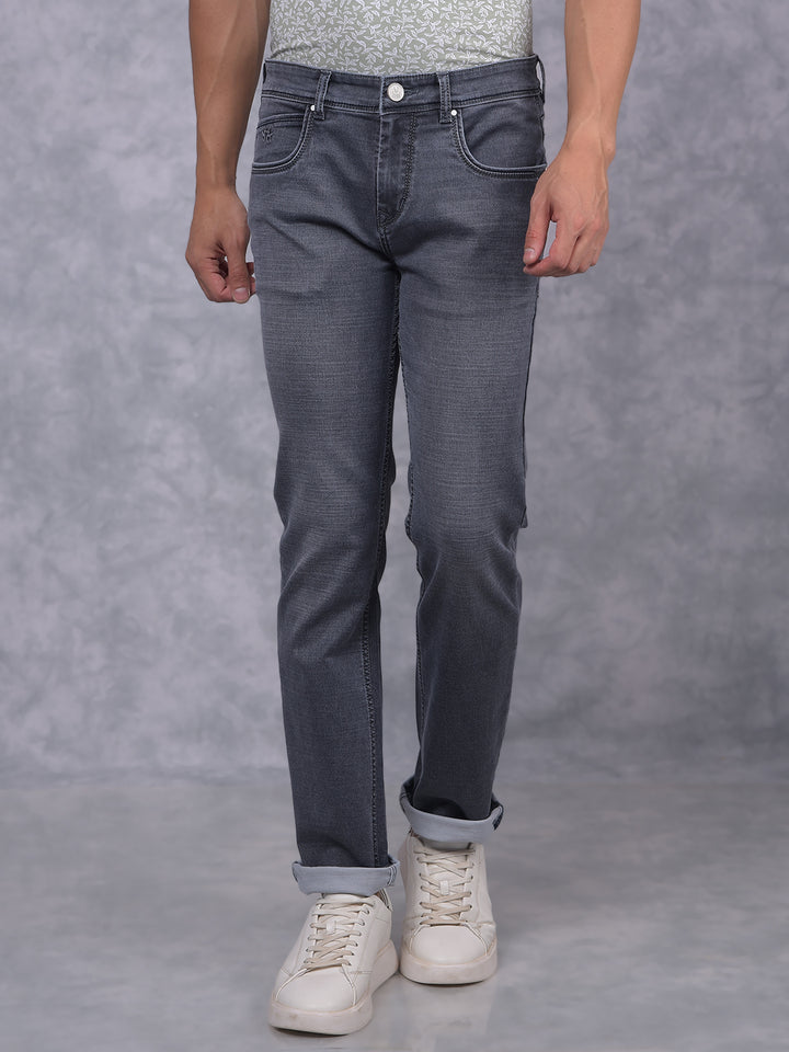 Grey Straight Jeans-Men Jeans-Crimsoune Club