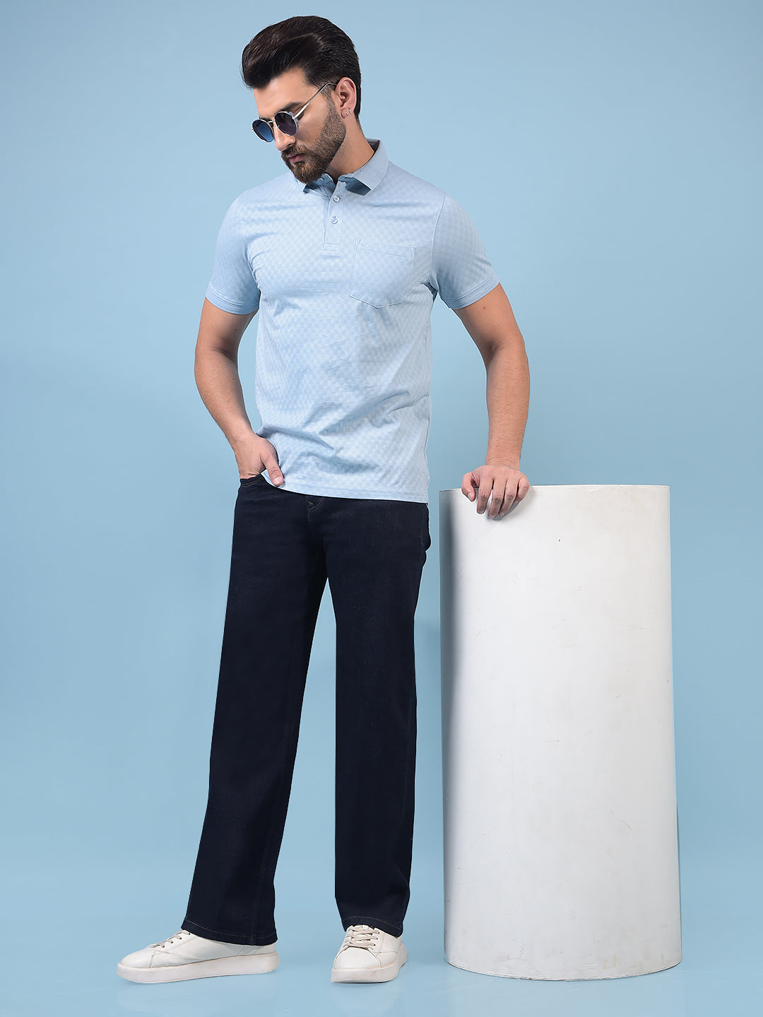 Men's Navy Blue Baggy Jeans-Men Jeans-Crimsoune Club