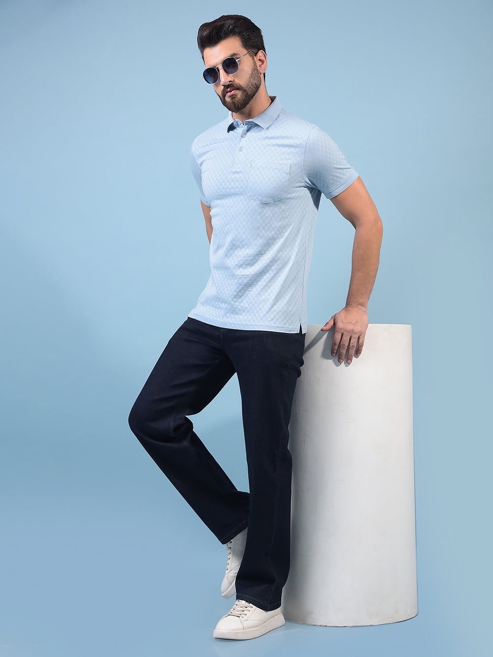 Men's Navy Blue Baggy Jeans-Men Jeans-Crimsoune Club