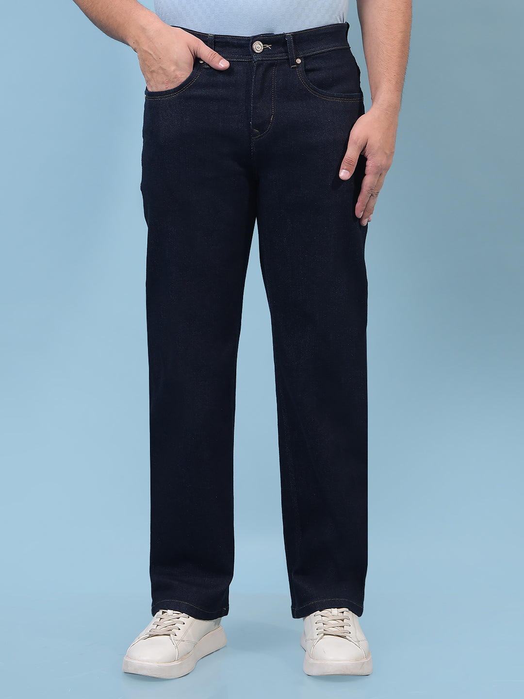 Men's Navy Blue Baggy Jeans-Men Jeans-Crimsoune Club