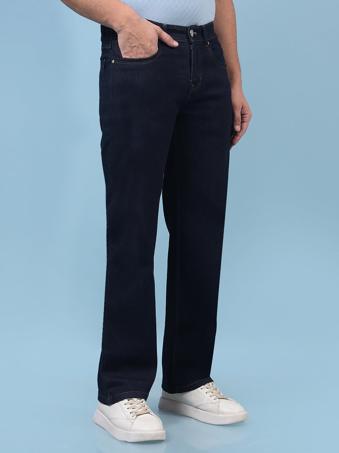 Men's Navy Blue Baggy Jeans-Men Jeans-Crimsoune Club