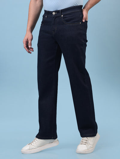 Men's Navy Blue Baggy Jeans-Men Jeans-Crimsoune Club