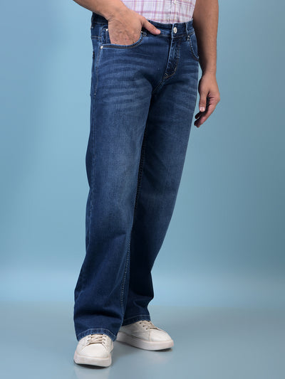 Men's Blue Baggy Jeans-Men Jeans-Crimsoune Club