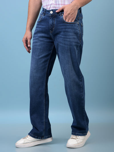 Men's Blue Baggy Jeans-Men Jeans-Crimsoune Club