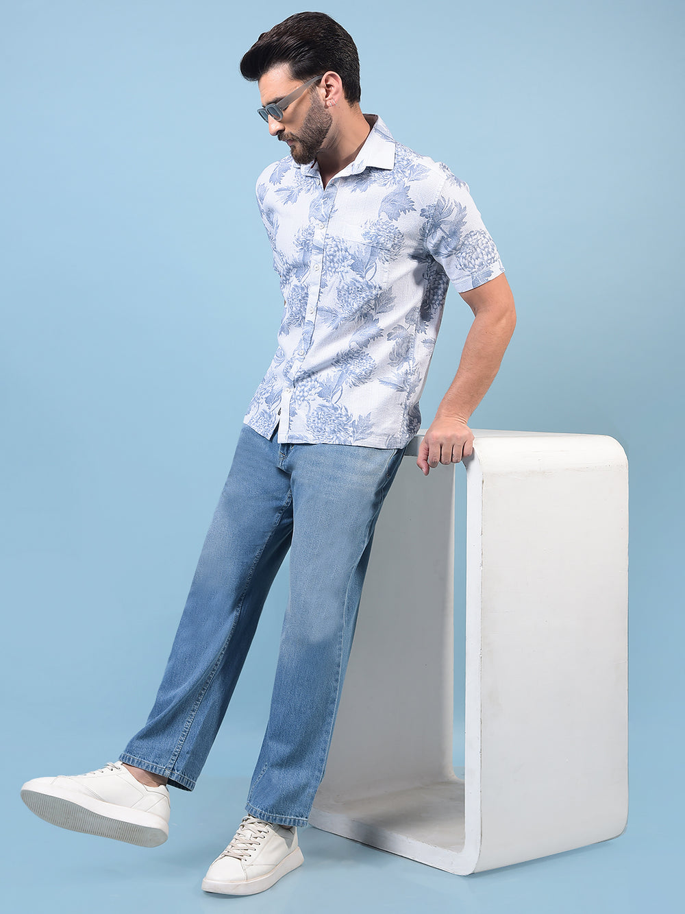 Men's Blue Baggy Jeans-Men Jeans-Crimsoune Club