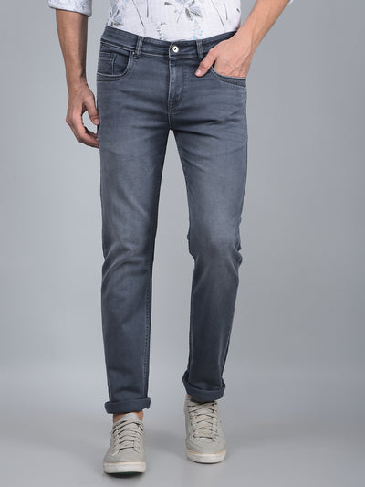 Grey Straight Jeans-Men Jeans-Crimsoune Club