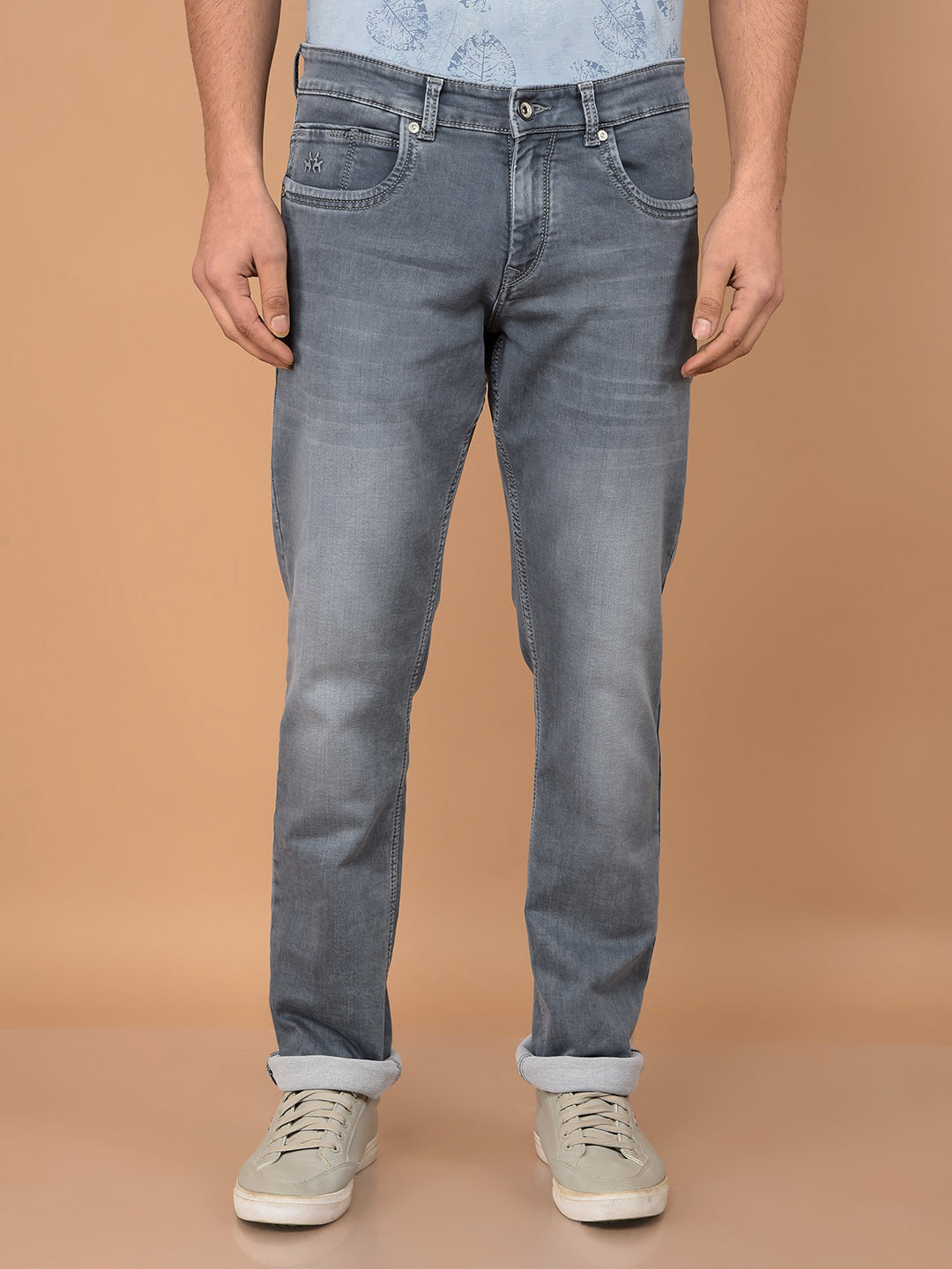 Grey Straight Jeans-Men Jeans-Crimsoune Club