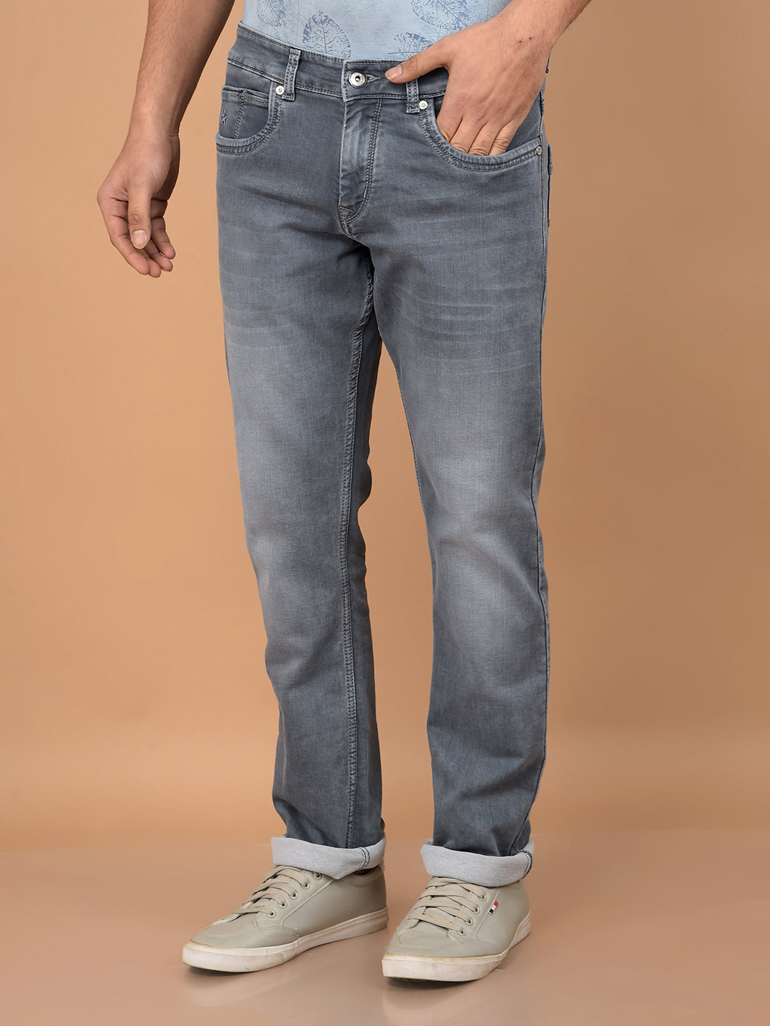 Grey Straight Jeans-Men Jeans-Crimsoune Club