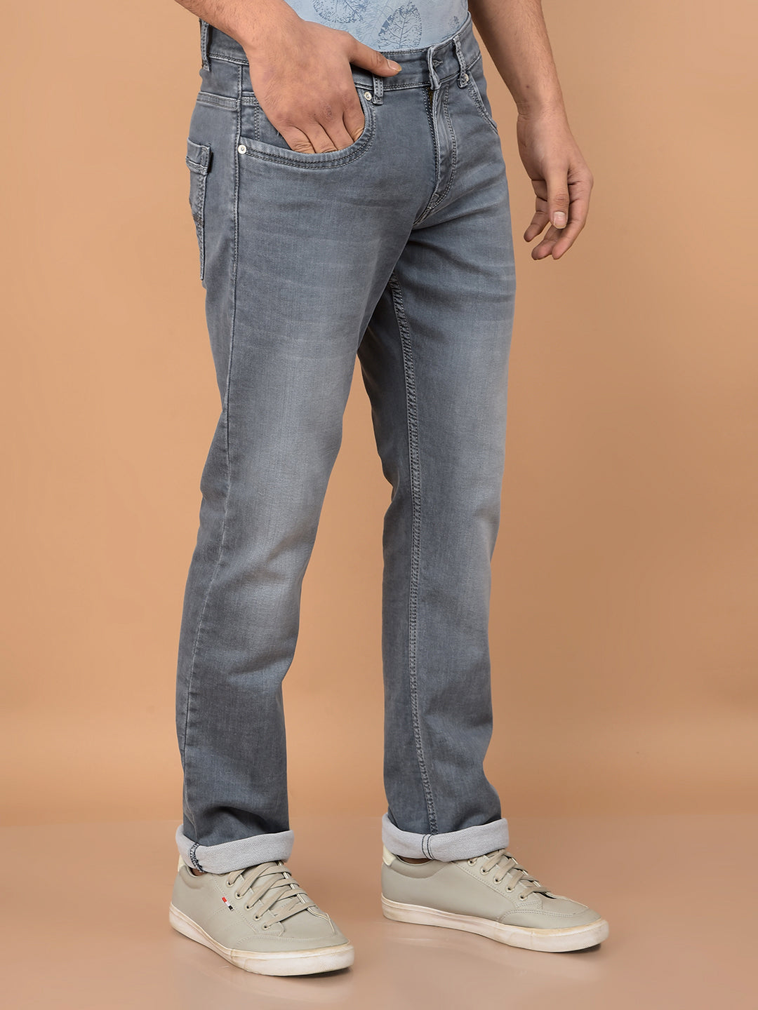 Grey Straight Jeans-Men Jeans-Crimsoune Club
