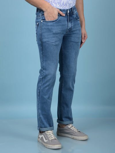 Blue Straight Jeans-Men Jeans-Crimsoune Club