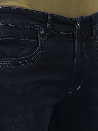 Men's Navy Blue Straight Jeans-Men Jeans-Crimsoune Club