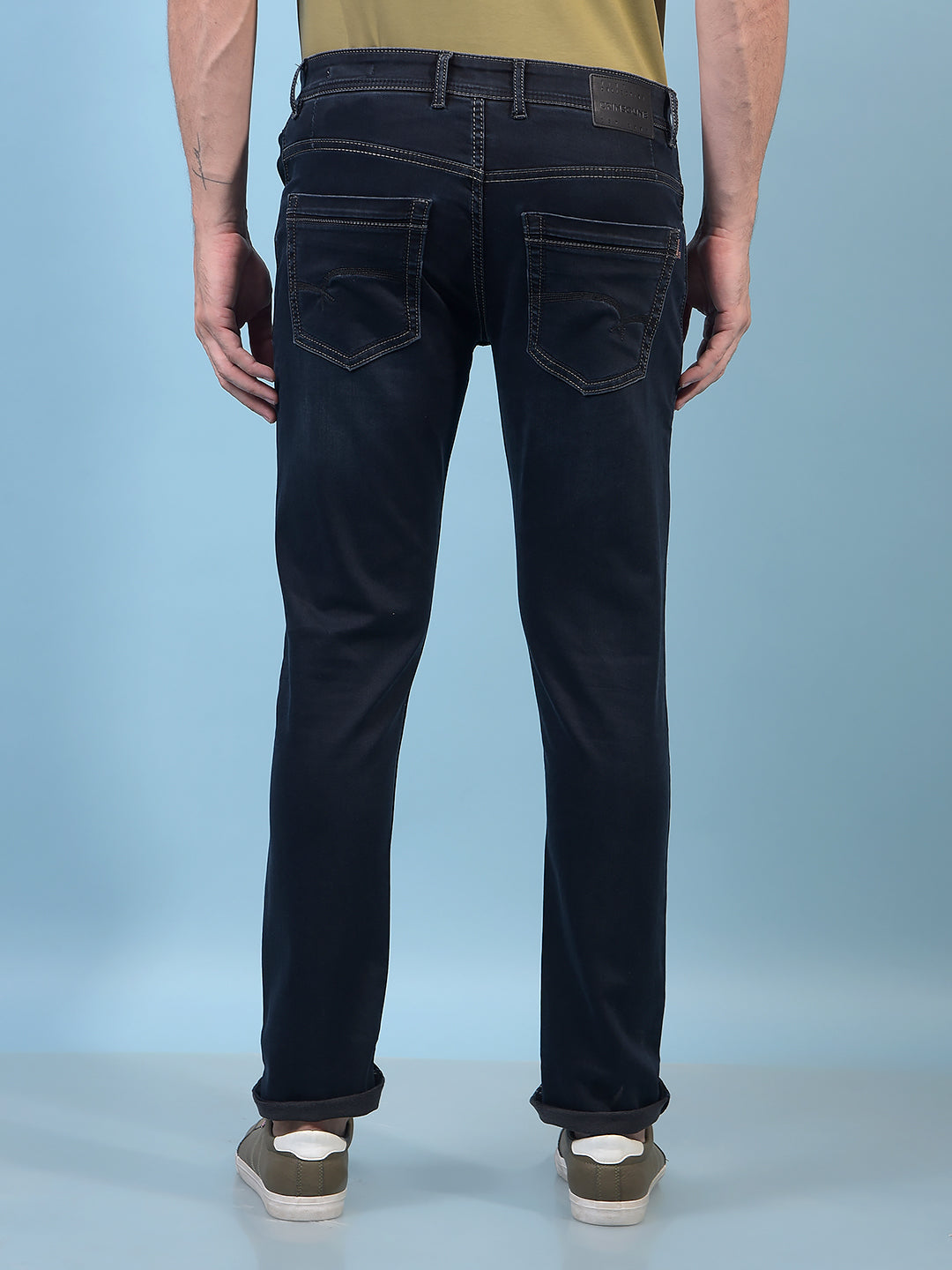 Men's Navy Blue Straight Jeans-Men Jeans-Crimsoune Club