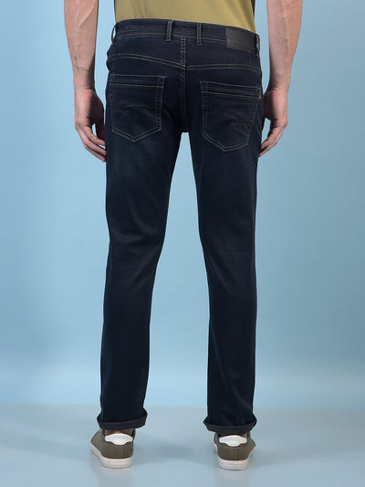 Men's Navy Blue Straight Jeans-Men Jeans-Crimsoune Club