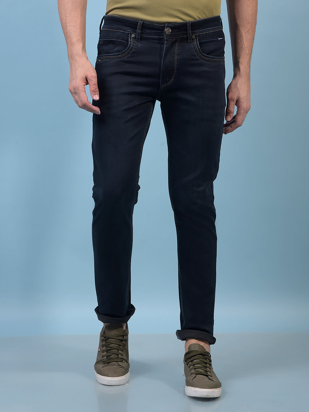 Men's Navy Blue Straight Jeans-Men Jeans-Crimsoune Club