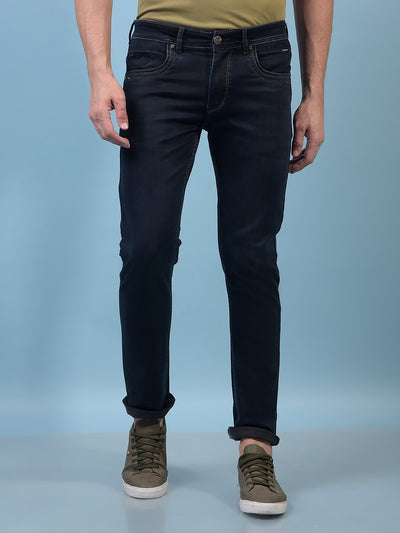 Men's Navy Blue Straight Jeans-Men Jeans-Crimsoune Club