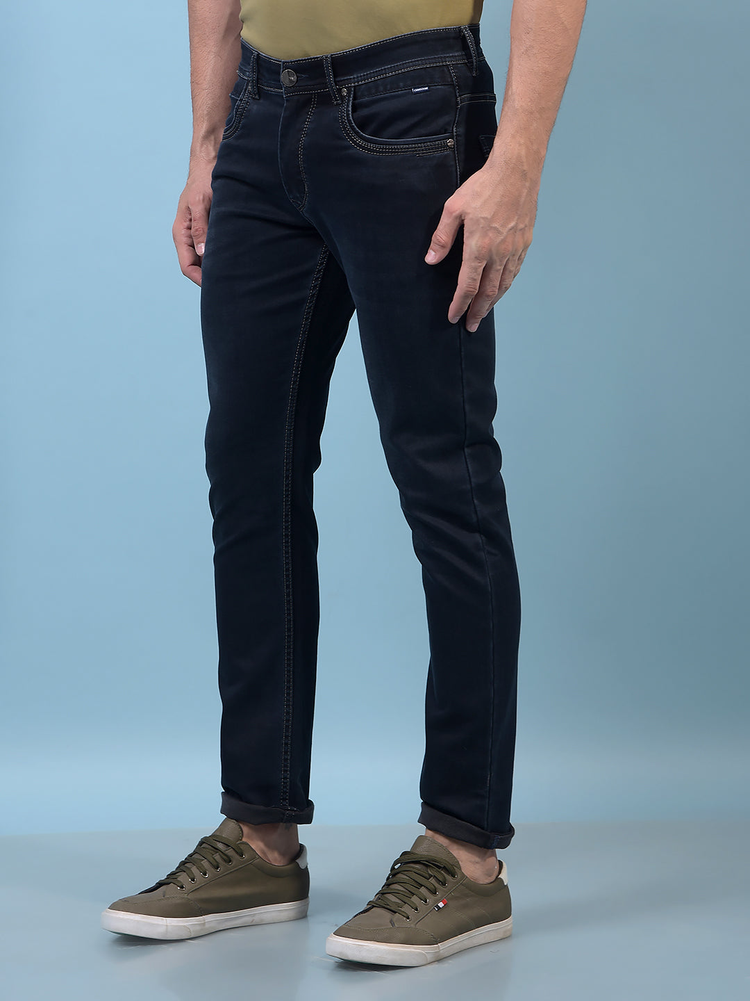 Men's Navy Blue Straight Jeans-Men Jeans-Crimsoune Club