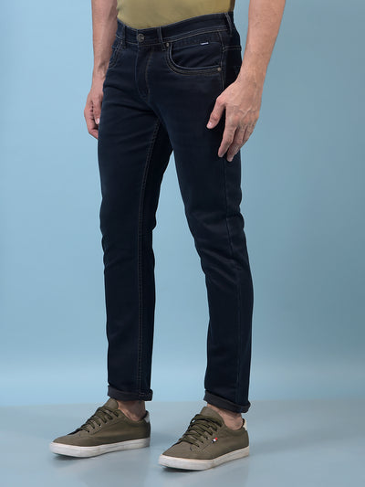 Men's Navy Blue Straight Jeans-Men Jeans-Crimsoune Club