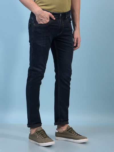 Men's Navy Blue Straight Jeans-Men Jeans-Crimsoune Club