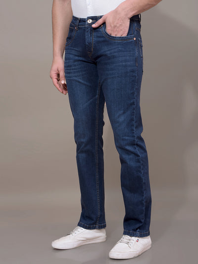Blue Straight Jeans-Men Jeans-Crimsoune Club