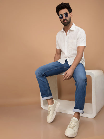 Blue Straight Jeans-Men Jeans-Crimsoune Club