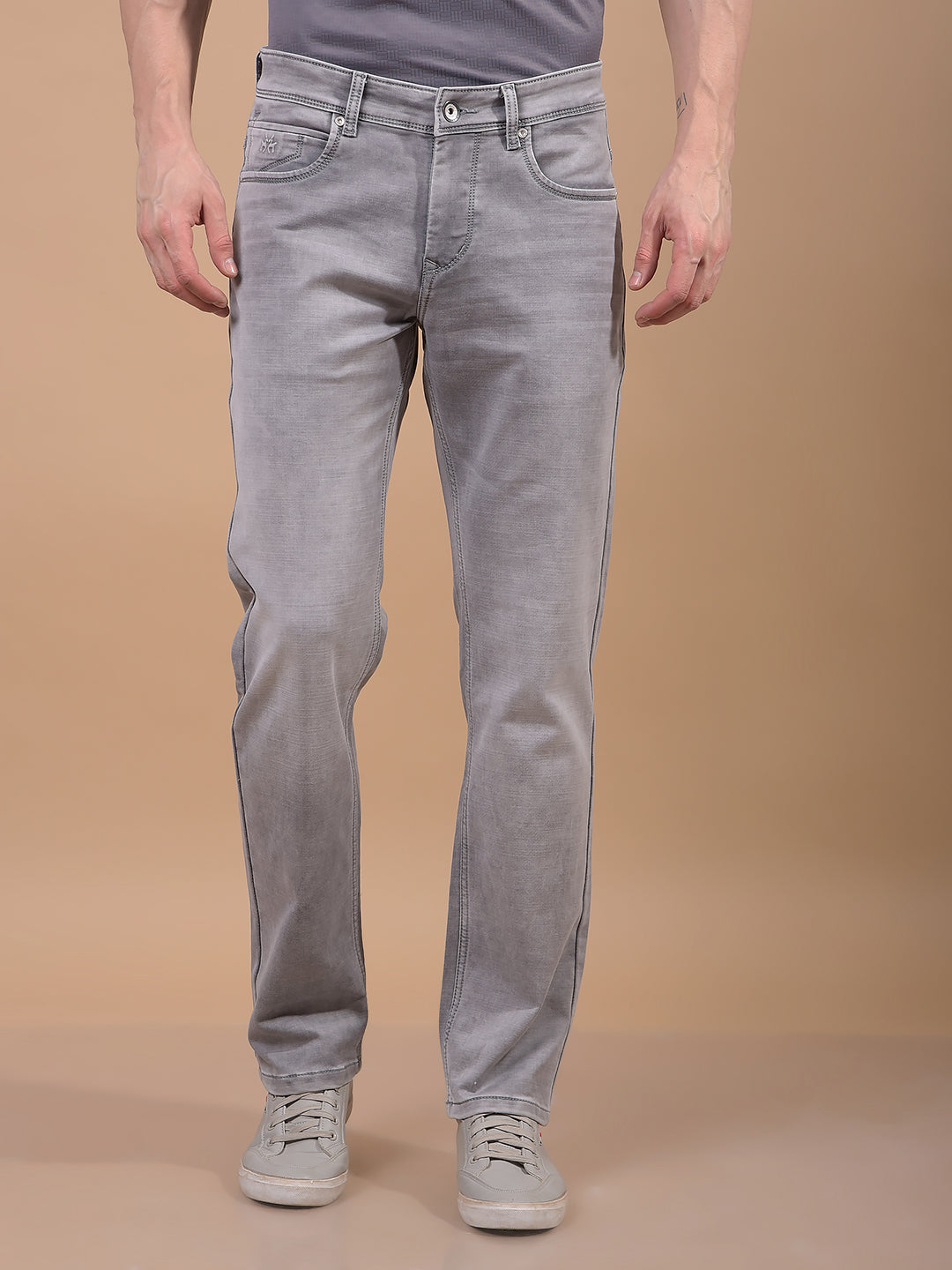Grey Straight Jeans-Men Jeans-Crimsoune Club
