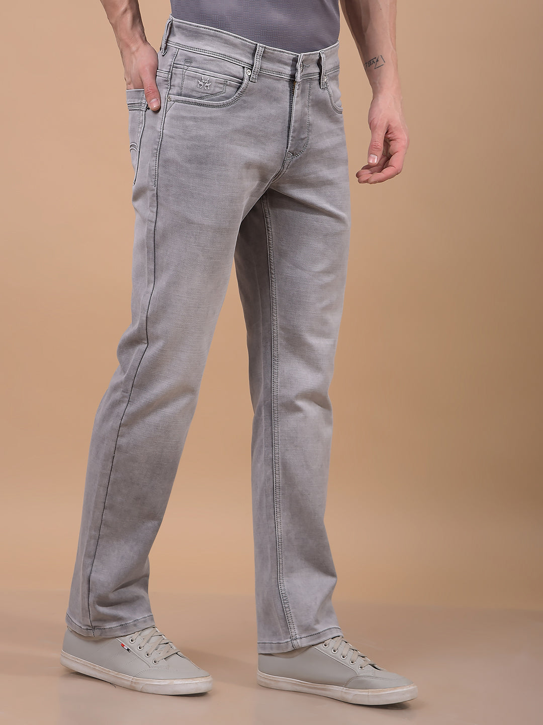 Grey Straight Jeans-Men Jeans-Crimsoune Club