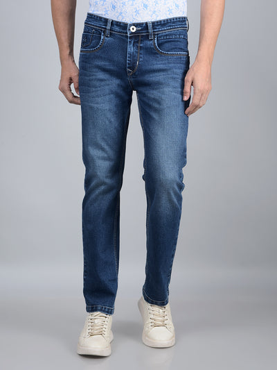 Blue Straight Jeans-Men Jeans-Crimsoune Club