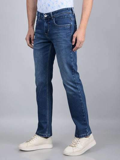 Blue Straight Jeans-Men Jeans-Crimsoune Club