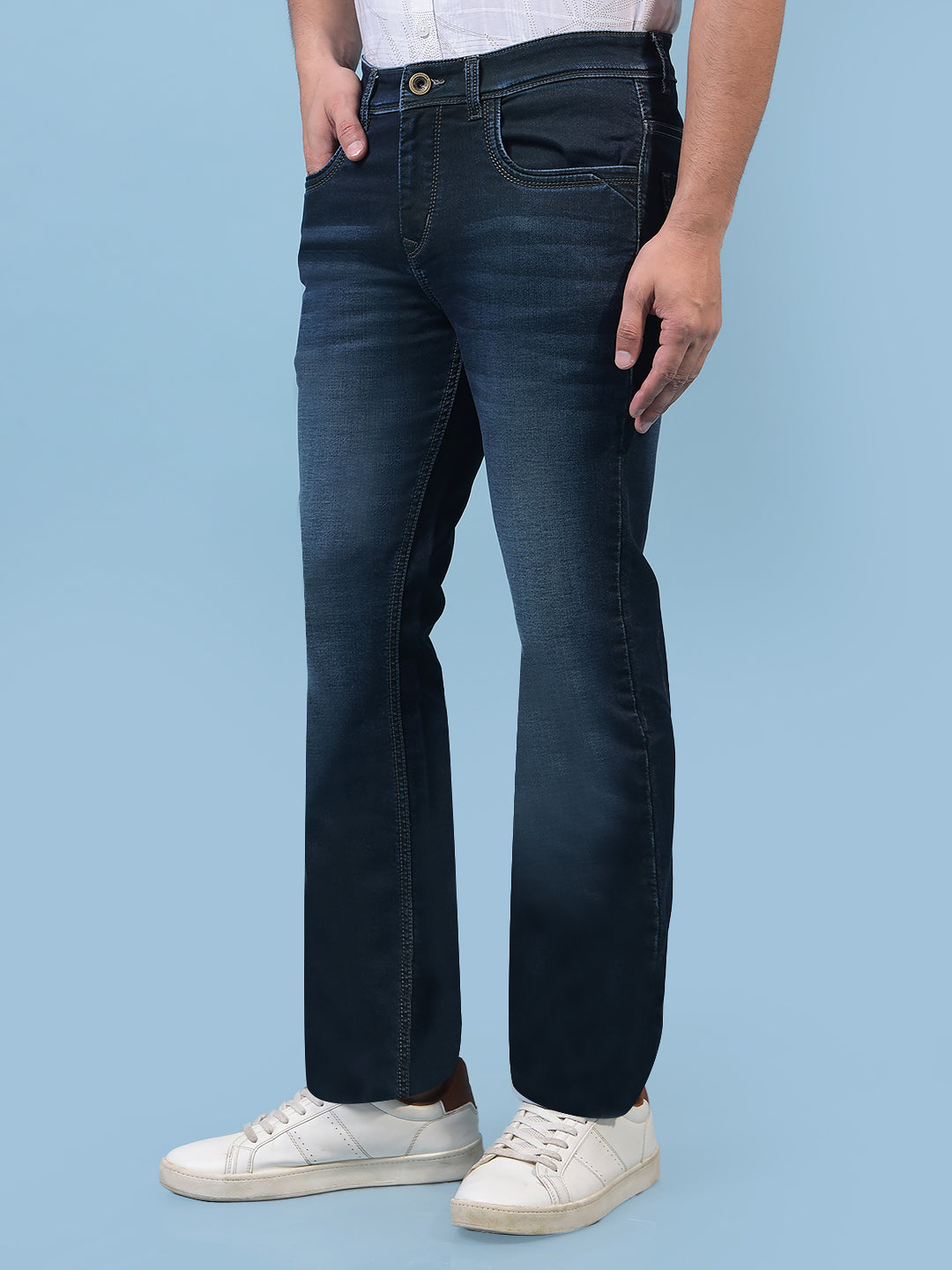 Men's Blue Straight Jeans-Men Jeans-Crimsoune Club