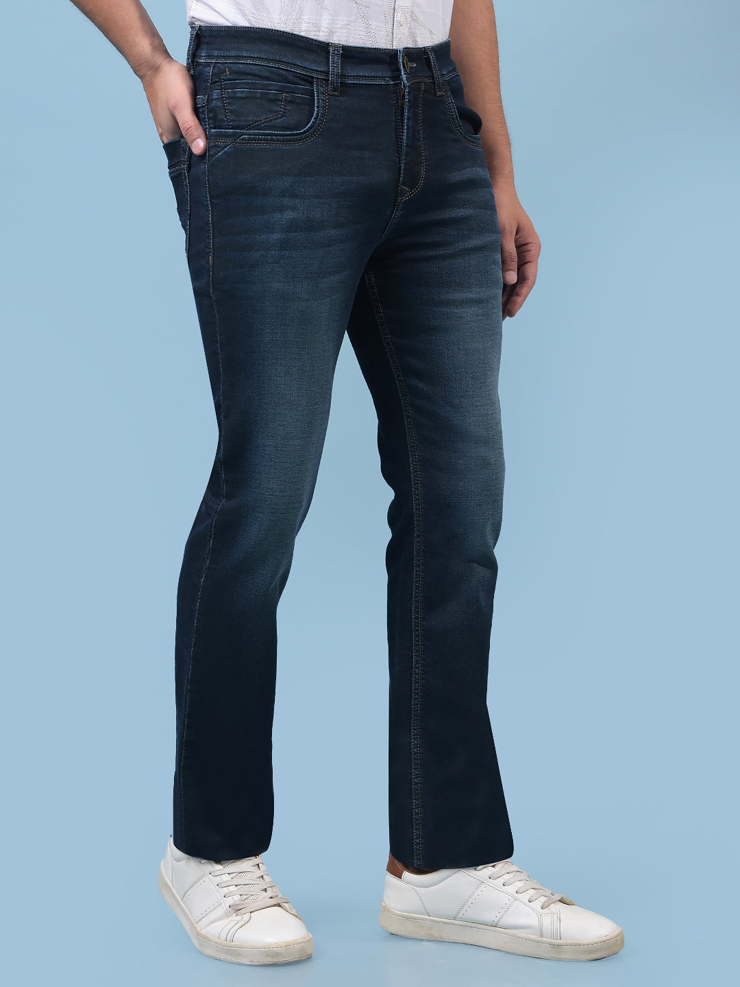Men's Blue Straight Jeans-Men Jeans-Crimsoune Club