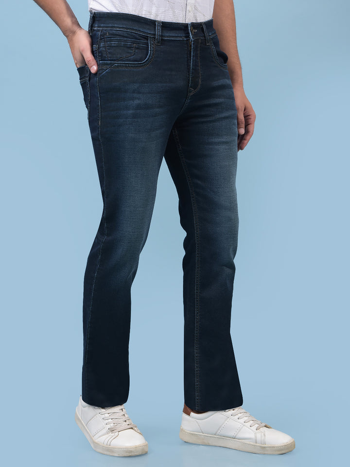 Men's Blue Straight Jeans-Men Jeans-Crimsoune Club