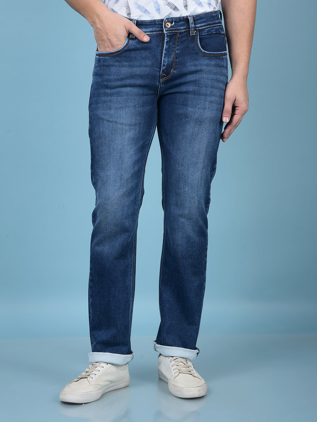 Blue Straight Jeans-Men Jeans-Crimsoune Club