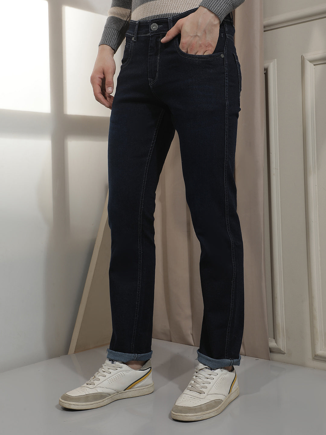 Blue Straight Jeans-Men Jeans-Crimsoune Club