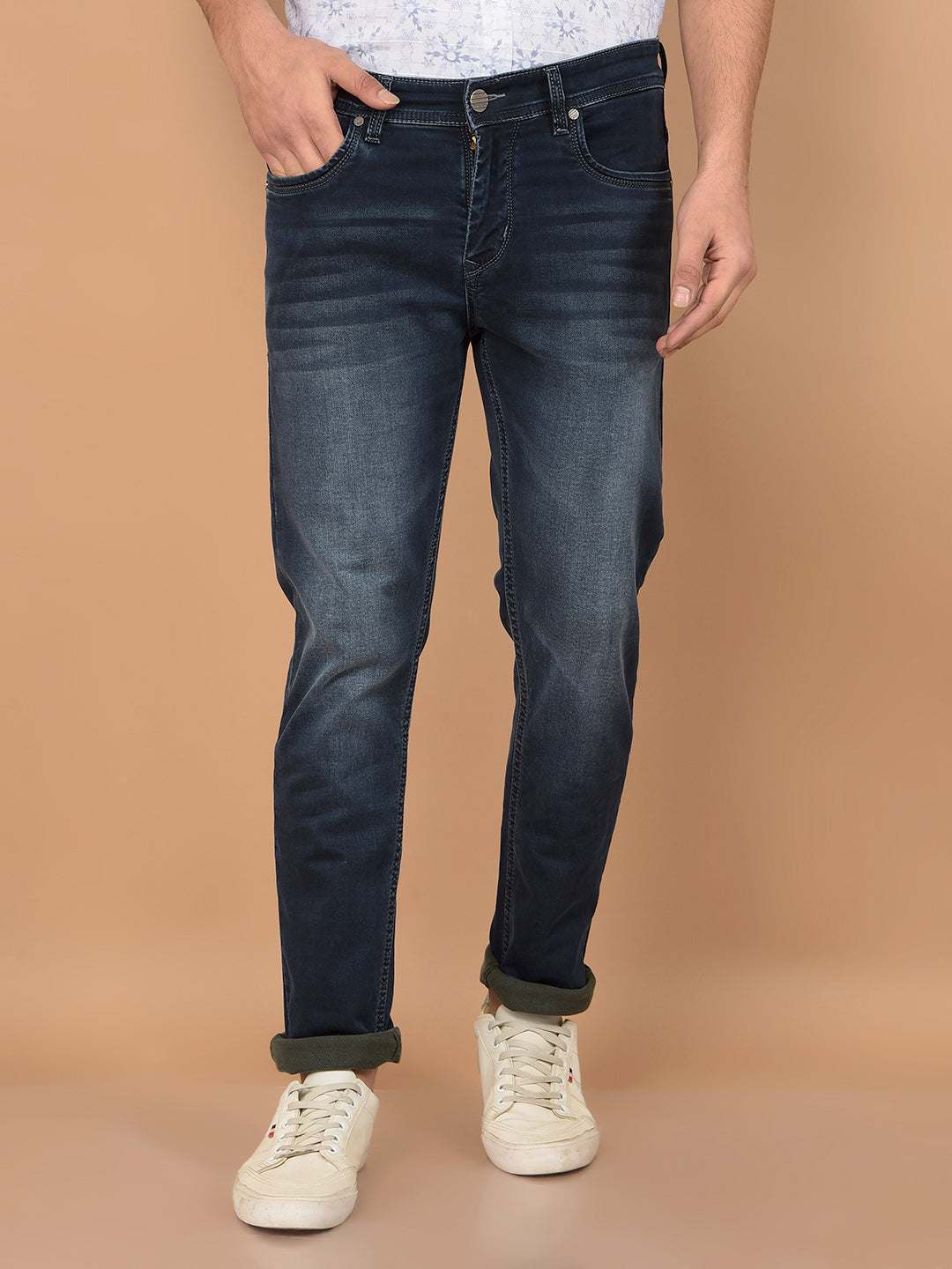 Navy Blue Skinny Jeans-Men Jeans-Crimsoune Club